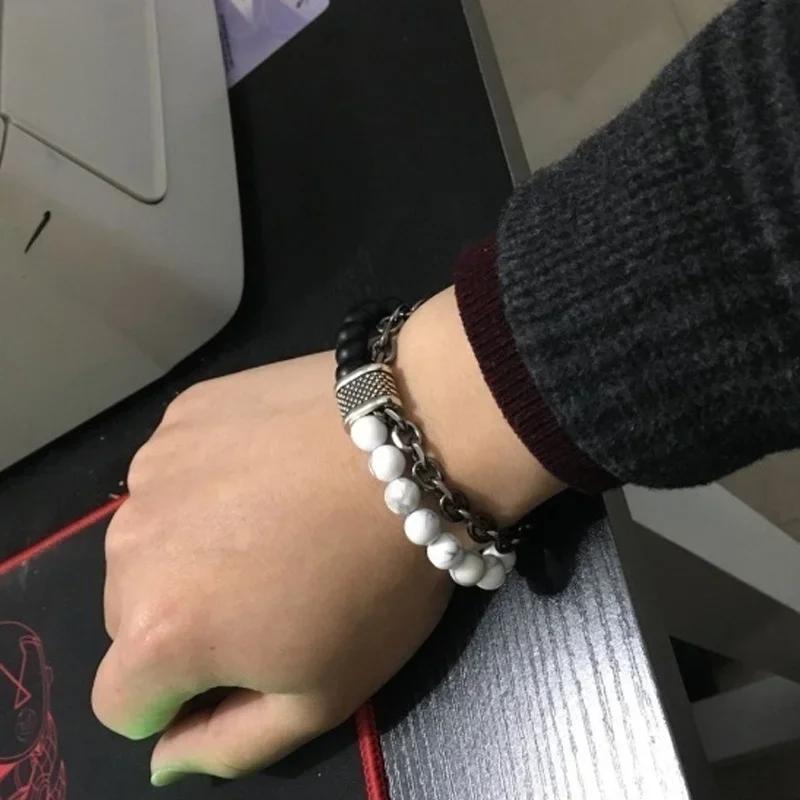 1PC Natural Stone Beaded Bracelet for Men Stainless Steel Bead Bracelet Fashion Jewelry Gift for Him Trendy Mens Accessories