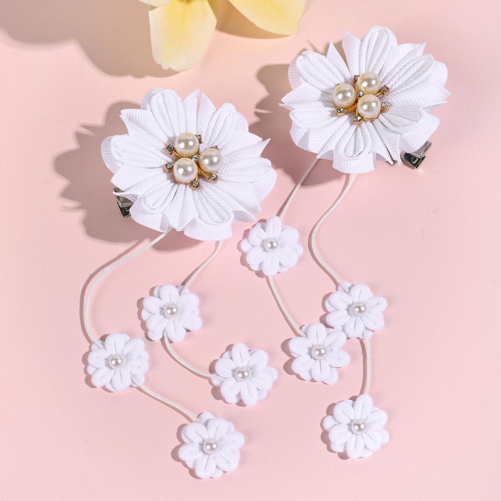 2pcs Flower Hair Clips with Flower Tassel Faux Pearl Hairpins Cute Barrettes Hair Accessories for Girls Headwear Hair Pin