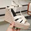 Fashion Cross Straps Open Toe Wedges Women Sandals Solid Color Open Toe Real Patent Leather Espadrilles Shoes Newest Summer 14cm Heels