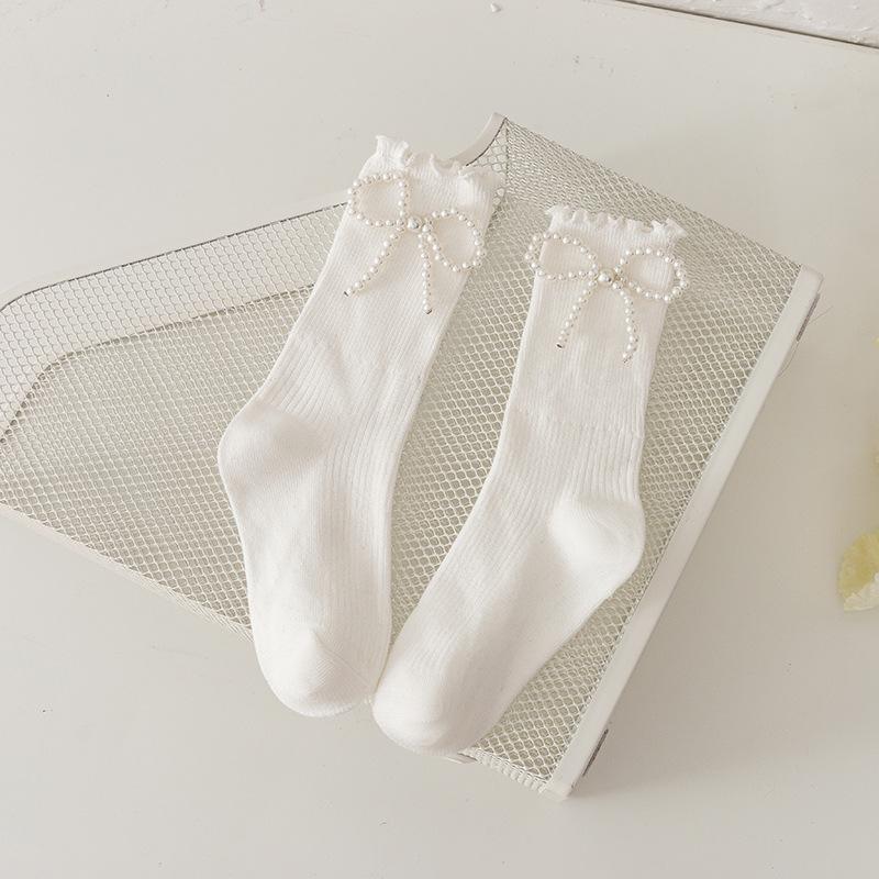 Girls' Ruffled Cotton Socks with Pearls and Bows