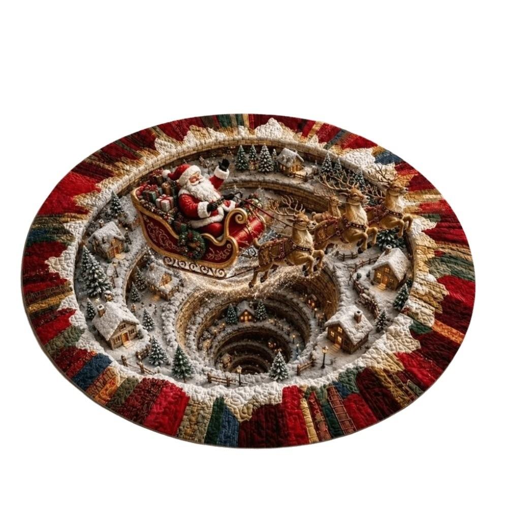 2D Flat Printed 3D Illusion Rug Santa Claus Christmas Doormat Christmas Rug  Indoor