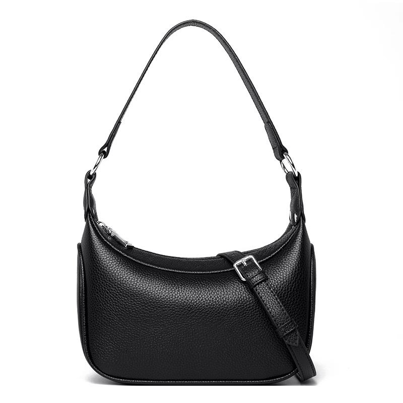 Real cowhide women s bags niche underarm bags new high-end first-layer cowhide shoulder messenger bags чёрный