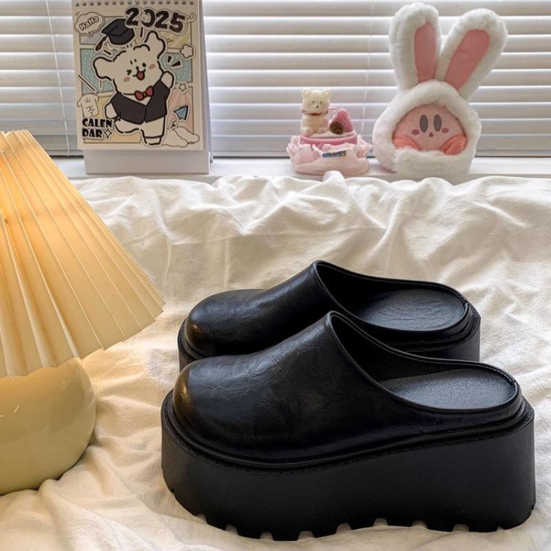 Small man increases the height of the bag head and half slippers, women wear new autumn thick-soled slippers, retro lazy