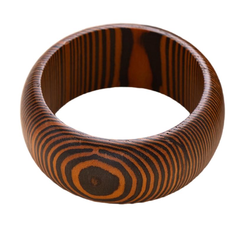 Vintage Ornate Carved Wooden Bangle Bracelet Artistic Wide Cuff For Women Elegant Natural Wood Jewelry Accessory