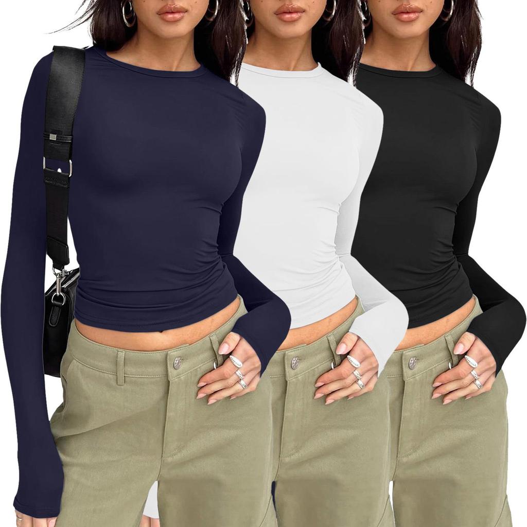 European and American Women's Casual Slim Fit Long Sleeve Pullover T-shirt Streetwear Set
