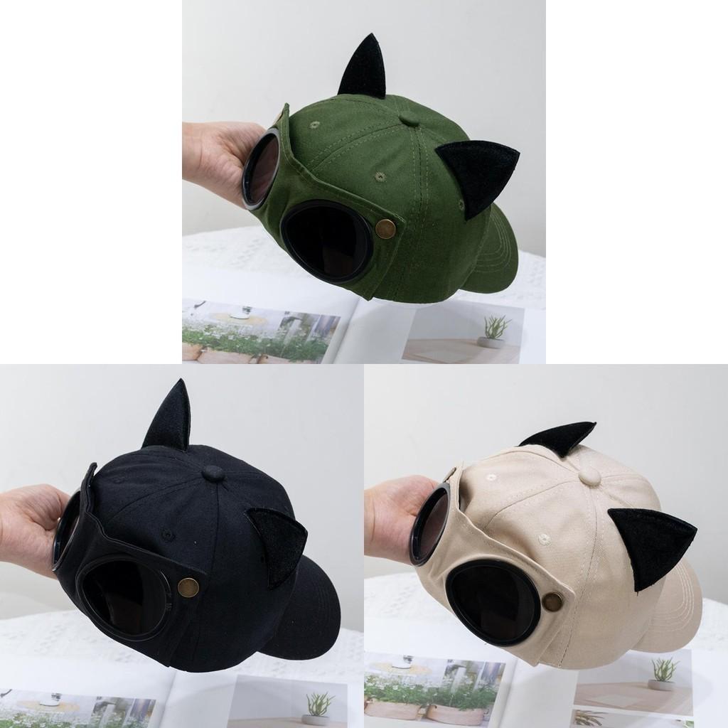 Fashionable Korean Style Aviator Glasses Cap With Cute Cat Ears Double-sided Wear Baseball Hat