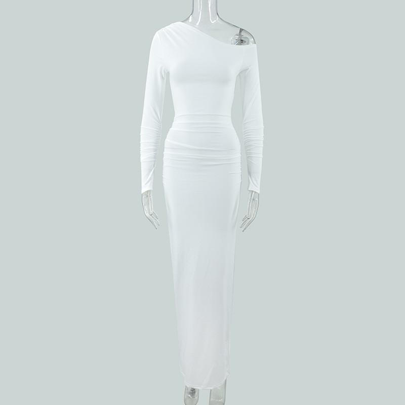 Sexy Young Woman Dress With Spliced Milk Silk Fabric And Pleated Long Sleeves For Casual Autumn Wear