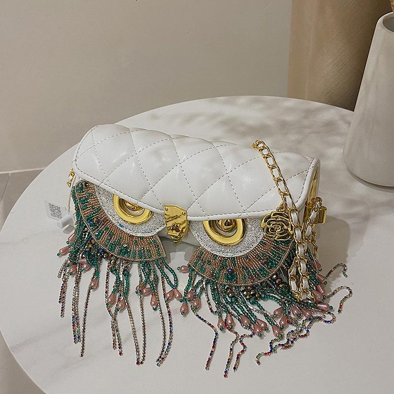 Rhombus Chain Bag 2025 New Fashion Messenger Bag Trendy Owl Shoulder Women's Bag Simple and Fashionable