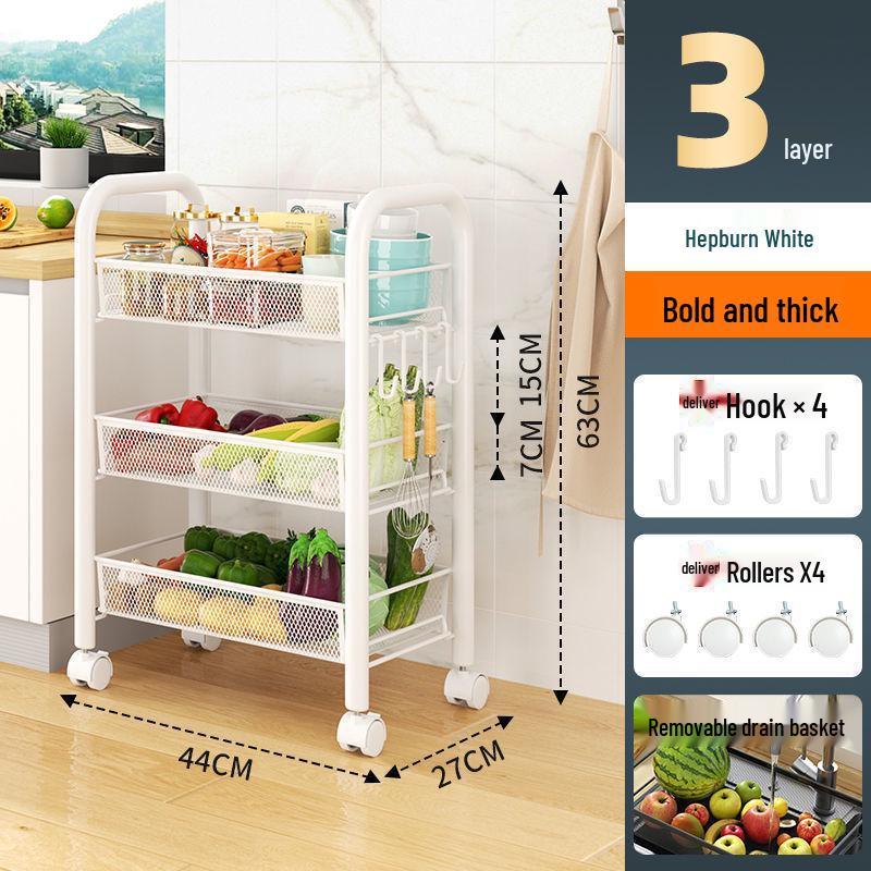 Multi-Layer Movable Kitchen Rack: Floor-Standing Storage Cart for Fruits & Vegetables