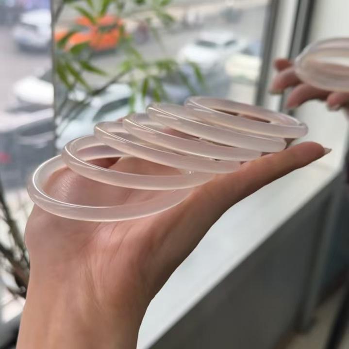 Natural Icy White Moonstone Chalcedony Jade Bangle for Girls - Lychee Jelly Agate Beauty