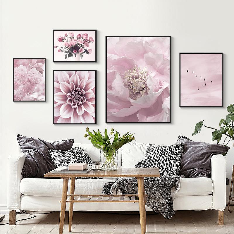 Lindas flores florescendo mulher senhora lona arte de parede impressões pintura moda blush selvagem botânico pôsteres sala de estar decoração imagem