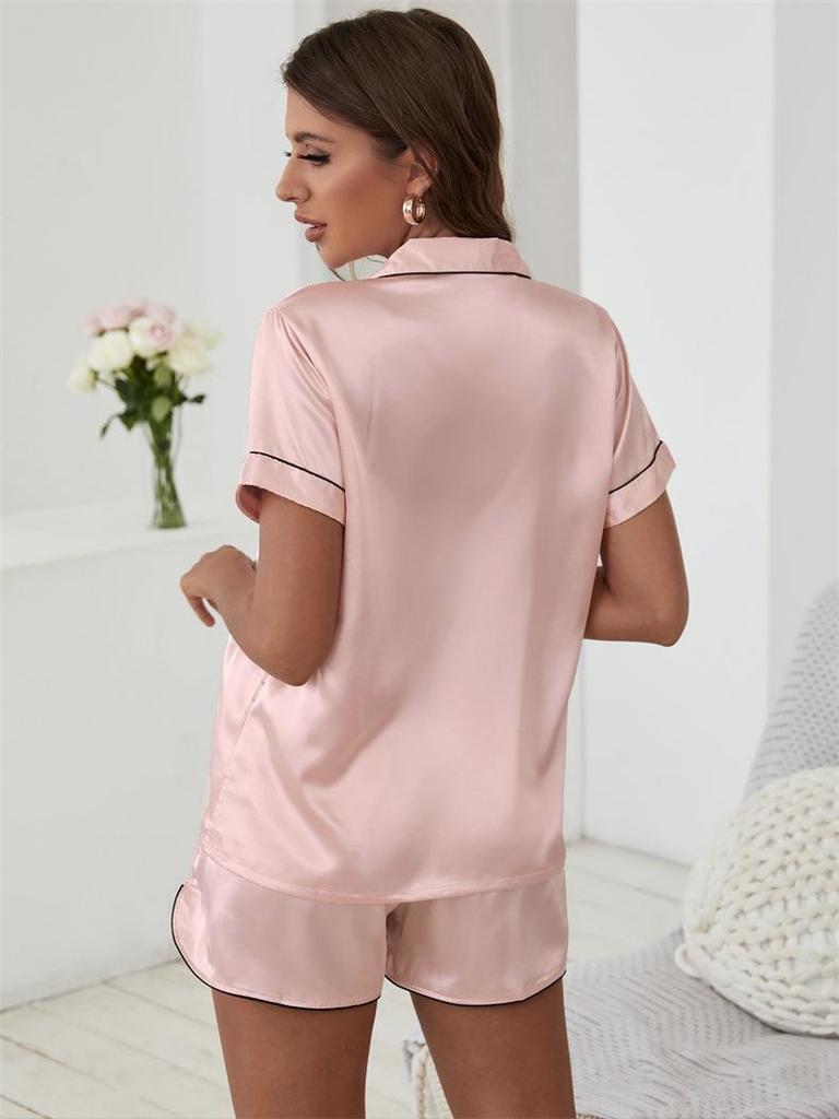 Plus Size Ice Silk Short Sleeve Pajama Set - Women's Summer Solid Color Cardigan and Shorts