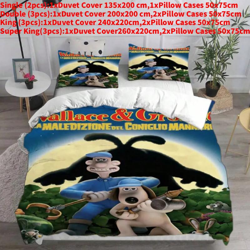 Wallace And Gromit Pattern Print Bedding Set With Multisize Options For Bedroom Use