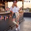 Damen Elastische Taille Capri-Leggings mit Sternenprint Dehnbar Schlanke Passform Sieben Achtellänge Lässige Strandhose für den Sommer