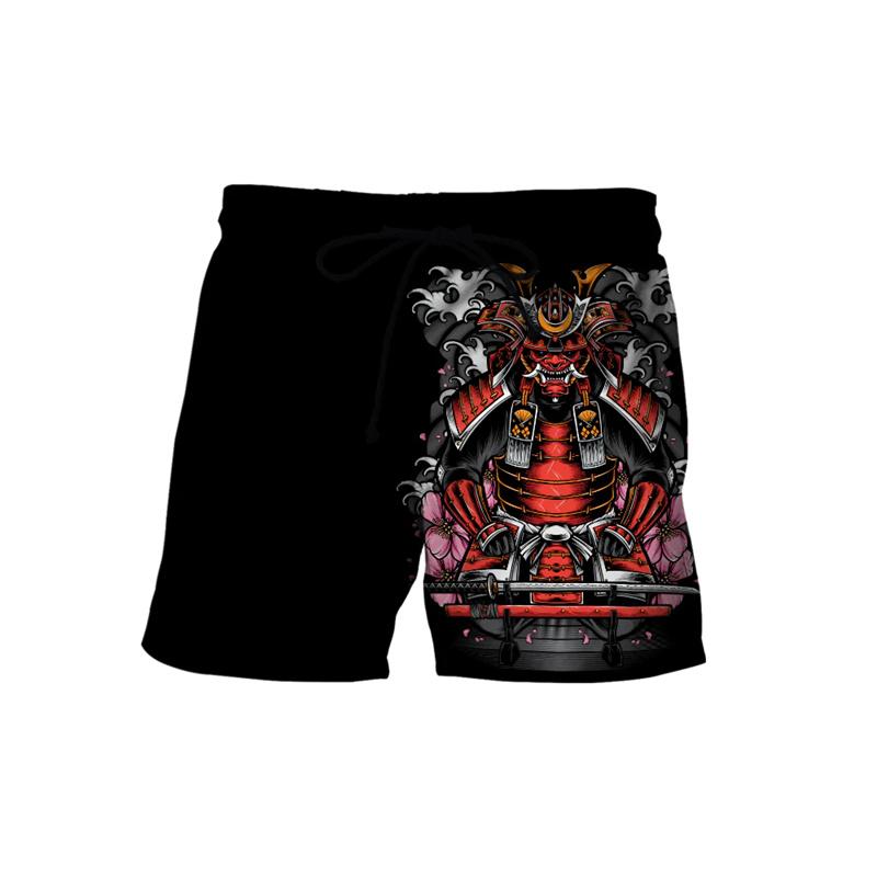 Japanese Samurai Mask Beach Shorts For Men's Clothing Street Harajuku Shorts 3D Print Retro Fashion Mystery Style Funny Pants