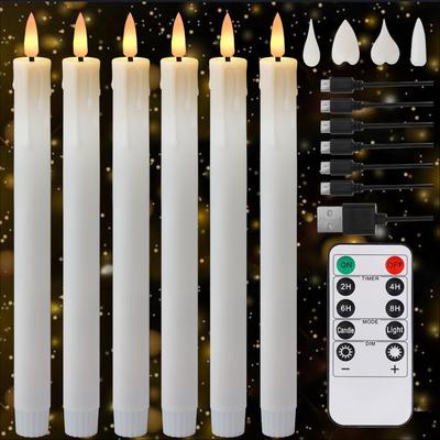 6/12pcs Rechargeable LED Flickering Flameless Taper Candles 4 Type Head with Remote Control Battery Operated Home Decor Candle