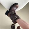 Vintage Maillard Style Short Knight Boots Do Polished Old Martin Boots Women's Autumn and Winter Thick-soled Thick-heeled Belt Buckle Short Boots