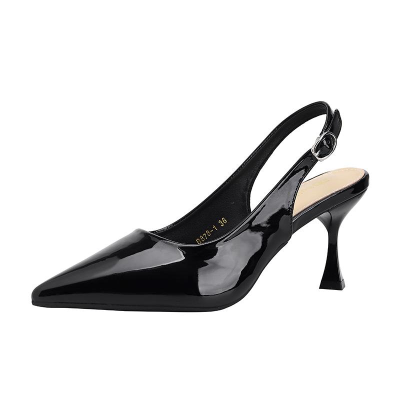 2025 New Spring and Autumn Temperament High Heels French Thin Heel Pointed Word Beautiful Bag Head Sandals Nude Women's Shoes