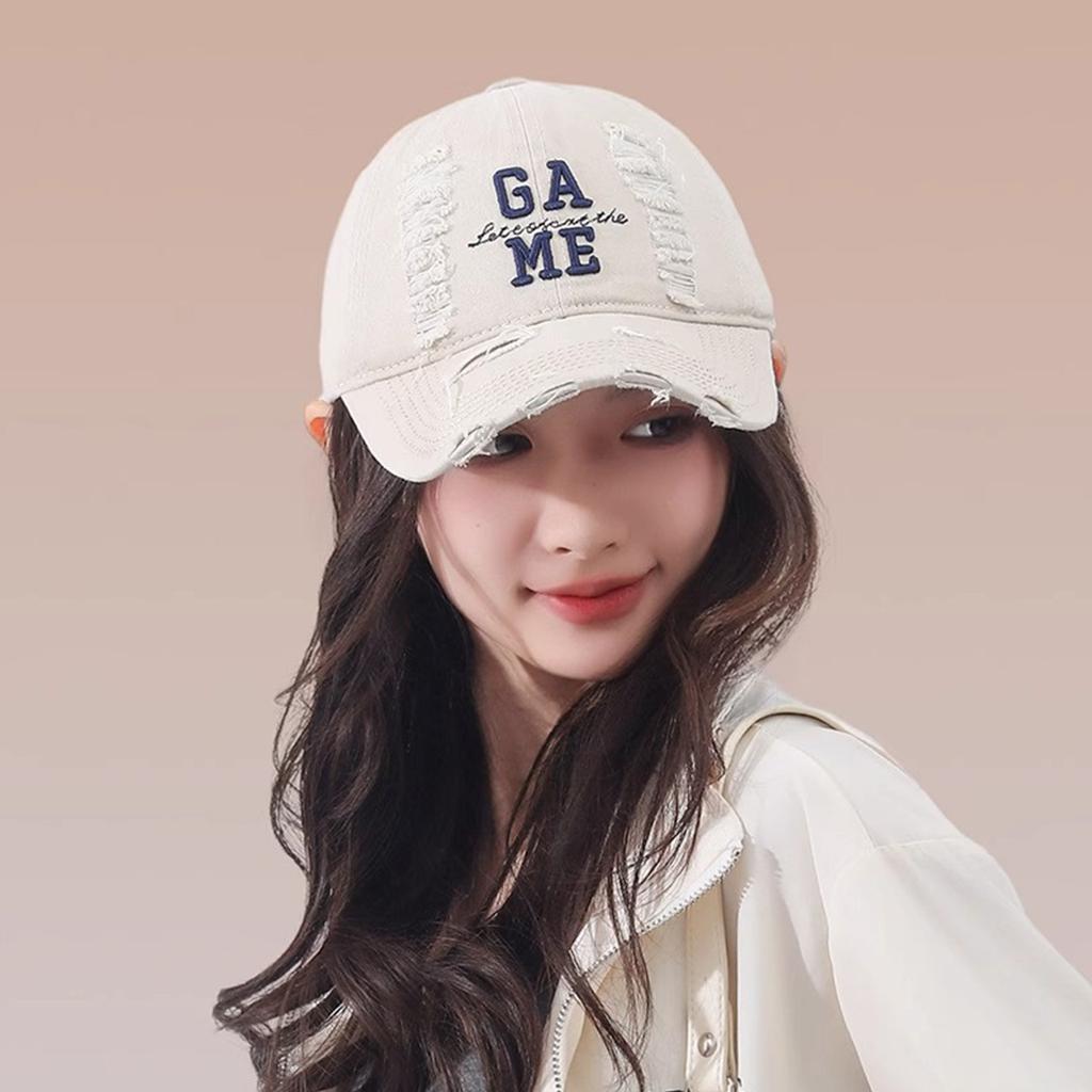 Baseball Cap For For Men And Women Vintage Letter Print Embroidery Cotton Peaked Hat Outdoor Use Sunscreen Duck Tongue Hat Punk Holes Distresseded