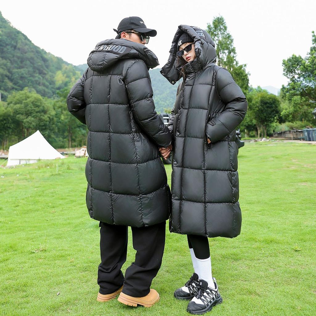 New Winter Couple Loose Black Gold Cotton Jacket for Men and Women Extended Thickened Graphene Warm Cotton Jacket