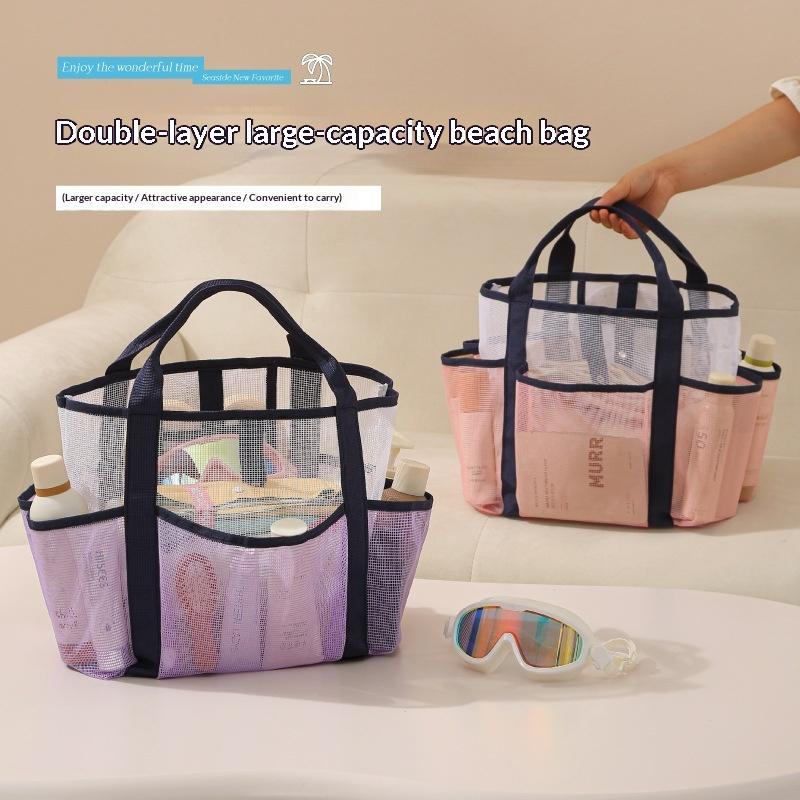Beach Tote Bag Mesh Large Capacity Handheld Storage Organizer for Travel Swimsuit Portable Bag for Beach Picnic Pool Use