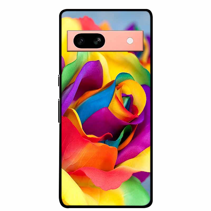 Per Google Pixel 7a 5G Custodia 6.1" Cover Fiori Bordo Nero Silicone TPU Morbida Cover Posteriore Per Google Pixel7a 2023 Custodia Telefono Fundas