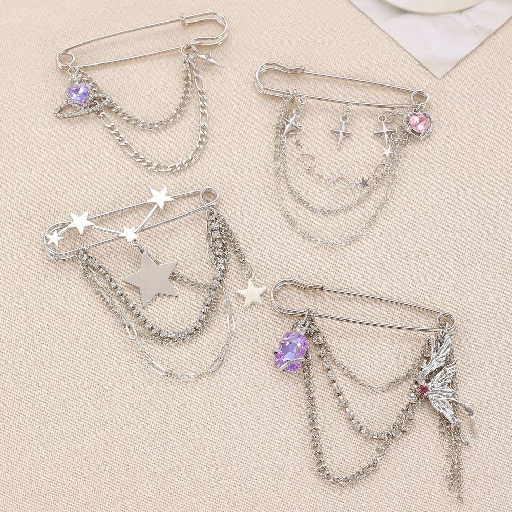 Metal Chain Tassel Chain Pin Butterfly Design Lapel Pin Chain Pendant Brooches Wedding Party