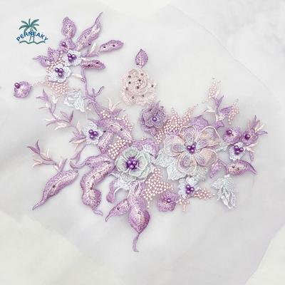 3D Flowers 3D Embroidered Patches Flower Lace Mesh Lace Sewing On Patches Colorful Sequined Elegant Beaded Lace Applique