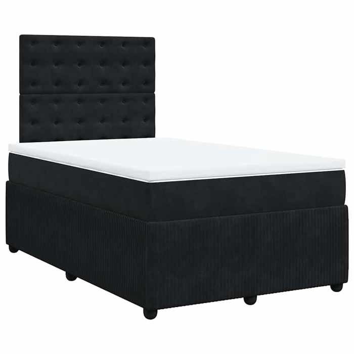 Exclusive House - Slatted Bed Base with Black Velvet Mattress 120x190 Cm