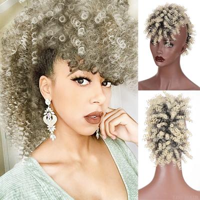 Clip per parrucca sintetica a sbuffo alto afro riccio corto con parte centrale nelle estensioni dei capelli Posticci per le donne