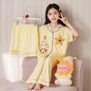 Kids Cotton Pajama Set Short Sleeve Long Pants Cartoon Print Sleepwear Girls Boys Comfortable Home Wear