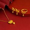 Vietnam Gold-Plated Clover Necklace, Ring & Five-Flower Bracelet Set
