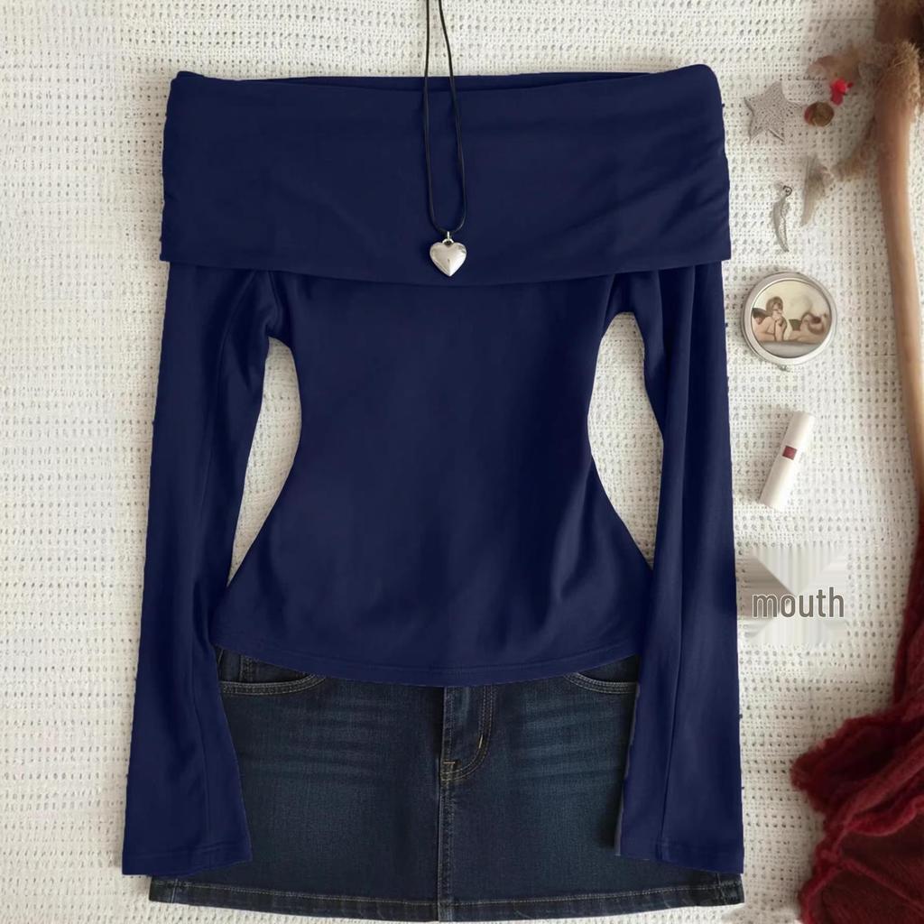 2025 Spring/Autumn Women's Slimming Sexy One-Shoulder Long Sleeve Top