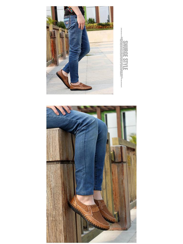 Men's Large Size Summer Breathable Mesh Shoes - Genuine Leather Crocodile Pattern