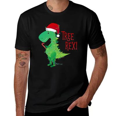 Christmas Tree Rex T-Shirt Black Cotton T-shirt Plain for Man Package Man T Shirt Heavy Cotton Man T Shirt Summer T-Shirt