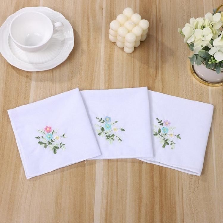 Lightweight Handkerchief Washable Chest Towel Embroidery Flower Hankie Pocket Square 28x28cm for Girl Traveling Shopping