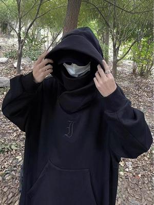 Herren Kapuzenpullover mit hohem Kragen und Stickerei: Sozial Ängstlicher Ninja-Stil für Herbst/Winter