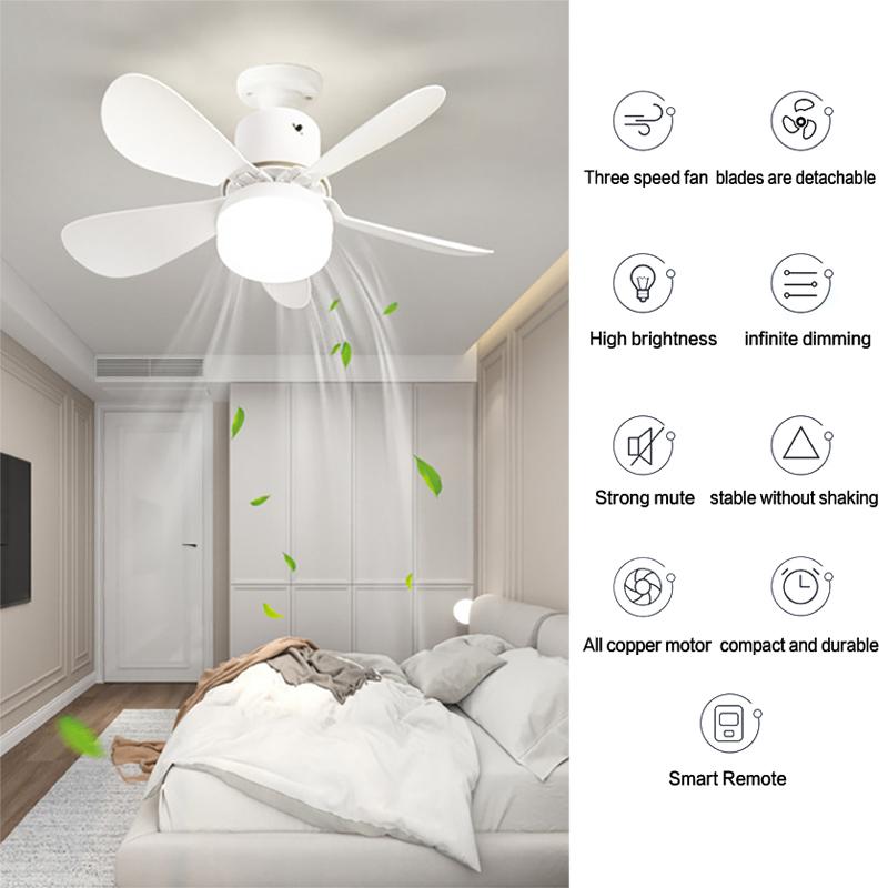 E27 Ceiling Fan Light 20W With Remote Dimming Function LED Light Fan Intelligent Silent Ceiling Fan For Bedroom Living
