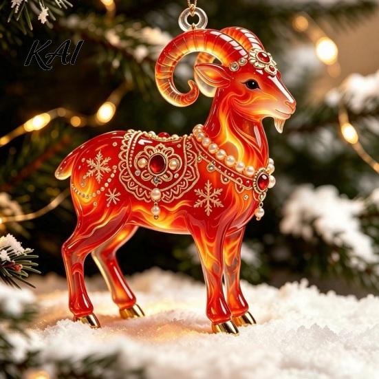 Holiday Party Decor 2D Acrylic Goat Christmas Tree Pendant, Keychain Bag Charm, Cute Sheep Rearview Pendant Decorations Mirror Hanging Ornament