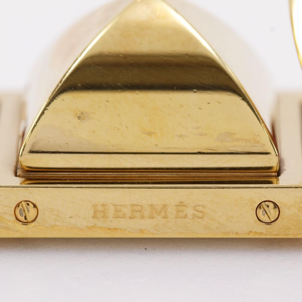 Hermes Medor Uhren Vintage Gold Weißes Zifferblatt Vergoldet/Leder Quarz Analoganzeige Damen Gebraucht