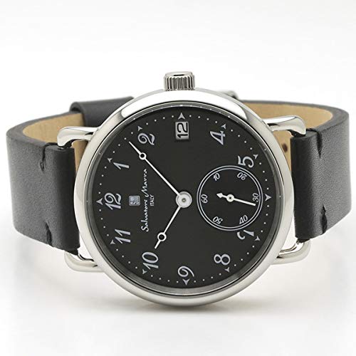 Salvatore Marra Men's and Women's Unisex Leather Watch with a Simple Retro Classic Design [Official Japanese Product] (SM20106-SSBK/BK)
