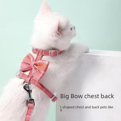 I-Shaped Cat Leash with Large Bowknot Plaid for Secure Outings