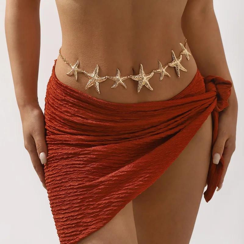 Gold Silver Color Starfish Chain Waist Chain for Woman Girl Fashion Summer Beach Party Jewelry Accessories Mother's Day Gift