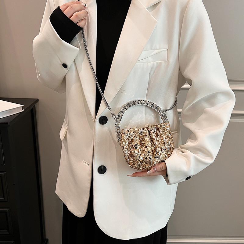 Glamorous Sequin Chain Bucket Bag Women's Urban Minimalist Shoulder Bag
