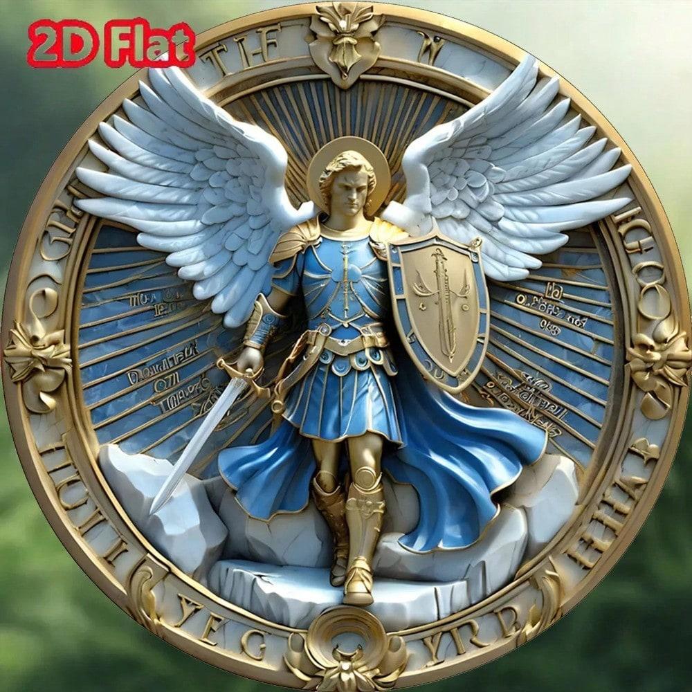 Tinplate Archangel Michael Round Wall Sign Home Decorative Art