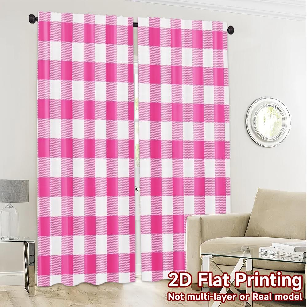 2 Stück 2D-Flachdruck-Vorhänge (Ohne Stange) Rosa Karomuster Minimalistische Moderne Vorhänge Vielseitig 100% Polyester