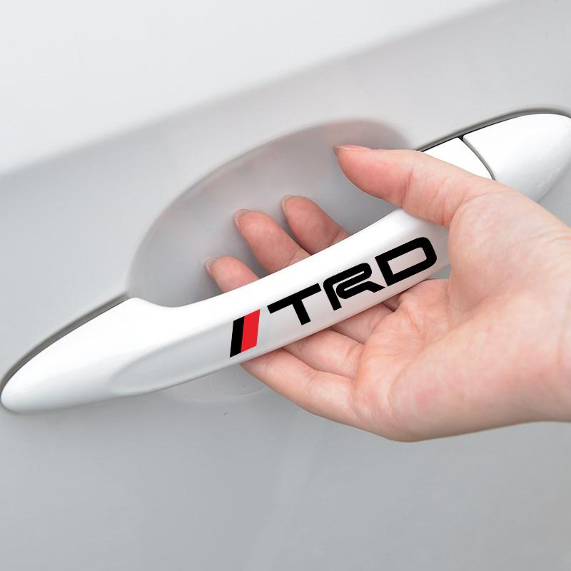 4Pcs Car Door Handle Stickers Tire Rear View Mirror Decals Emblem for Toyota Gr Trd Yaris Hilux Corolla Prius Avensis Emblem Auris Rav4