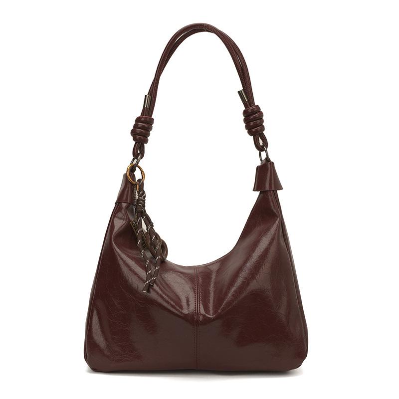Glossy Faux Leather Hobo Bag for Women with Knotted Handle Soft Shoulder Bag for Everyday Use Casual Outings