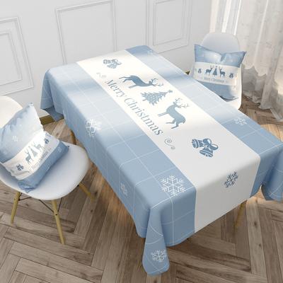 Toalha de mesa de Natal, decorações de mesa de jantar de cozinha, linho azul, algodão, capas de mesa à prova d'água, enfeites de Natal, decoração de casa