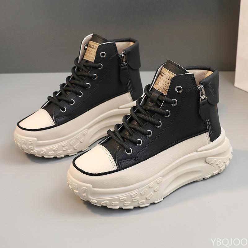 Fashionable High top shoes women's autumn new round toe shoes thick soled height increasing casual comfortable board shoes